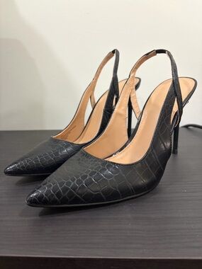 Express Black Croc-Embossed Slingback Pointed Heels